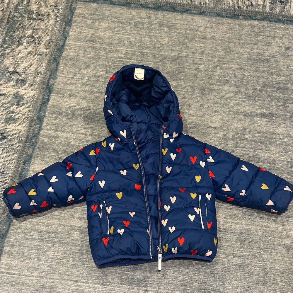 Hanna Andersson Blue Puffer Jacket with Heart Design